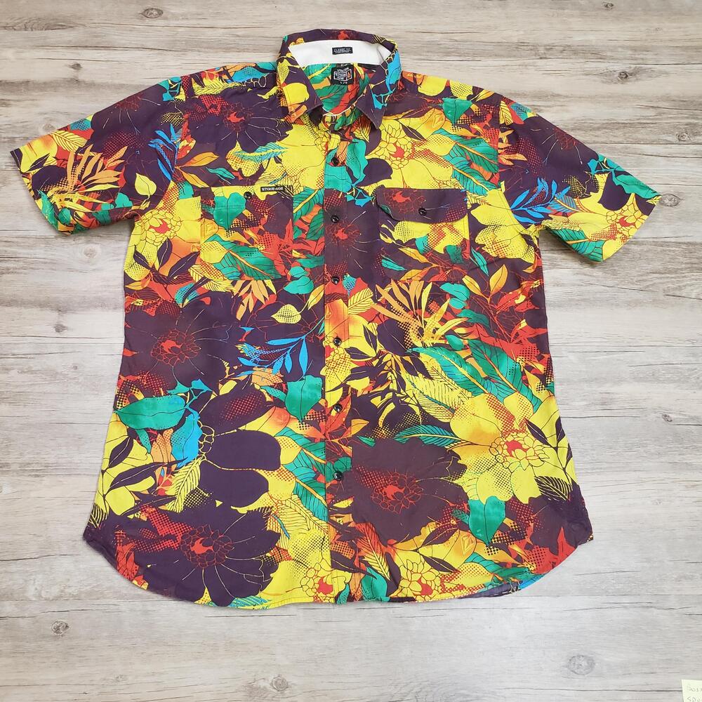 Volcom Shirt Mens Large Multicolor Floral Hawaiian Short Sleeve Button Up Casual